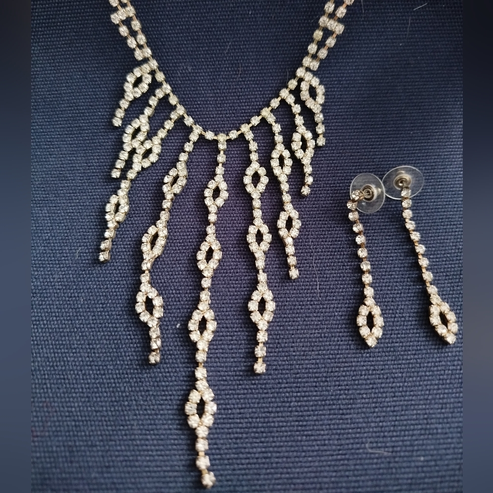 Vintage Faux Diamond Necklace and Earring Set